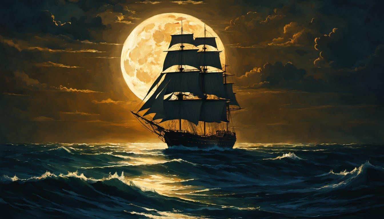 Sailing on the open seas - full moon