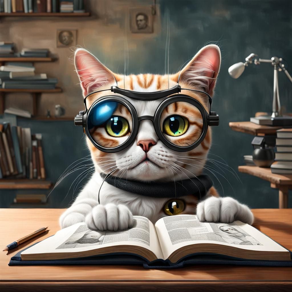 Photorealistic Genius Cat with Human Intelligence