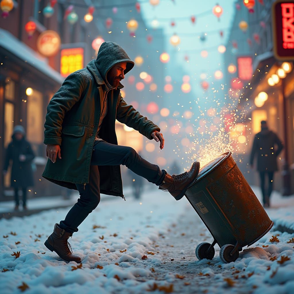 Whimsical Winter Revelry in Vibrant Street Scene