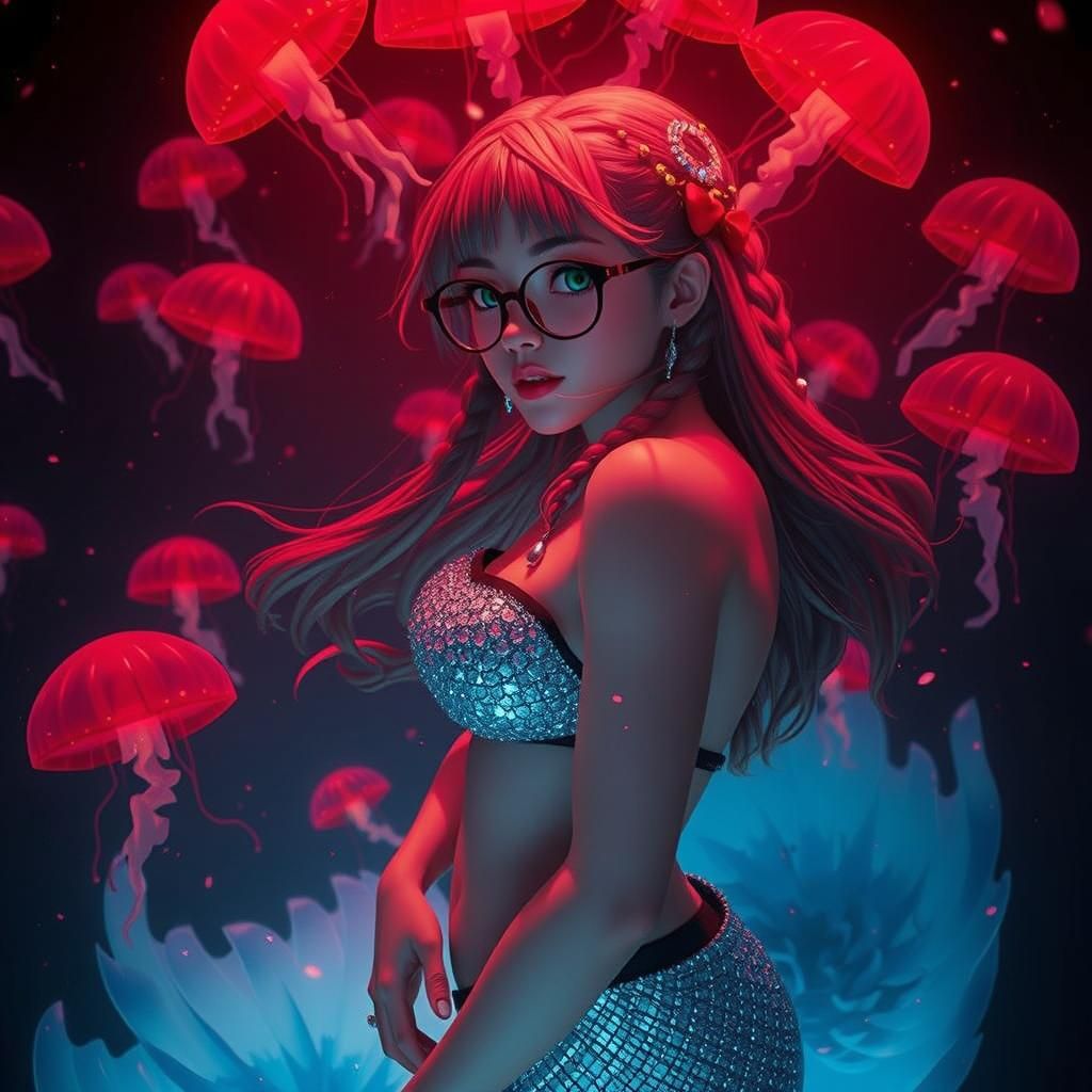 Enchanting Mermaid Surrounded by Jellyfish in 3D Anime Art