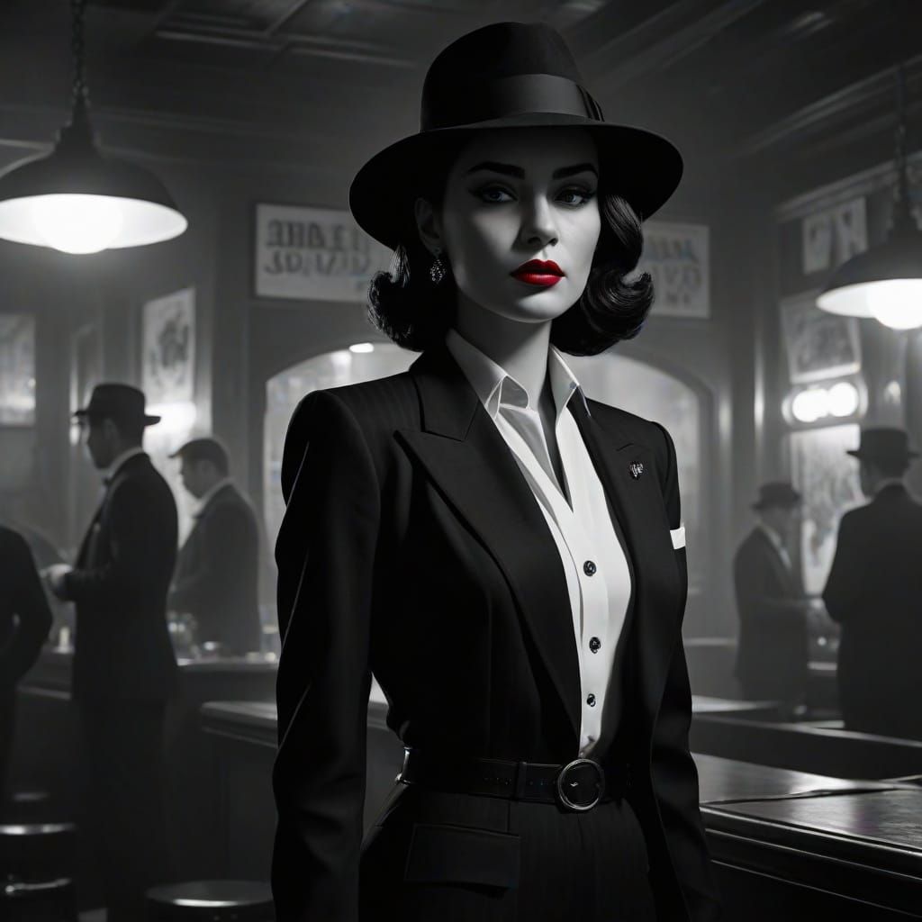 Ruthless Chic Noir Icon Exudes Danger and Allure in 1940s Sp...