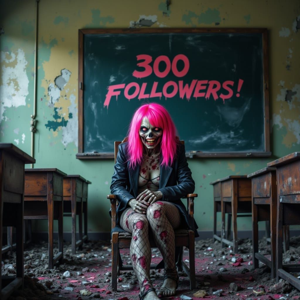 Glowing Zombie Woman in Abandoned Classroom