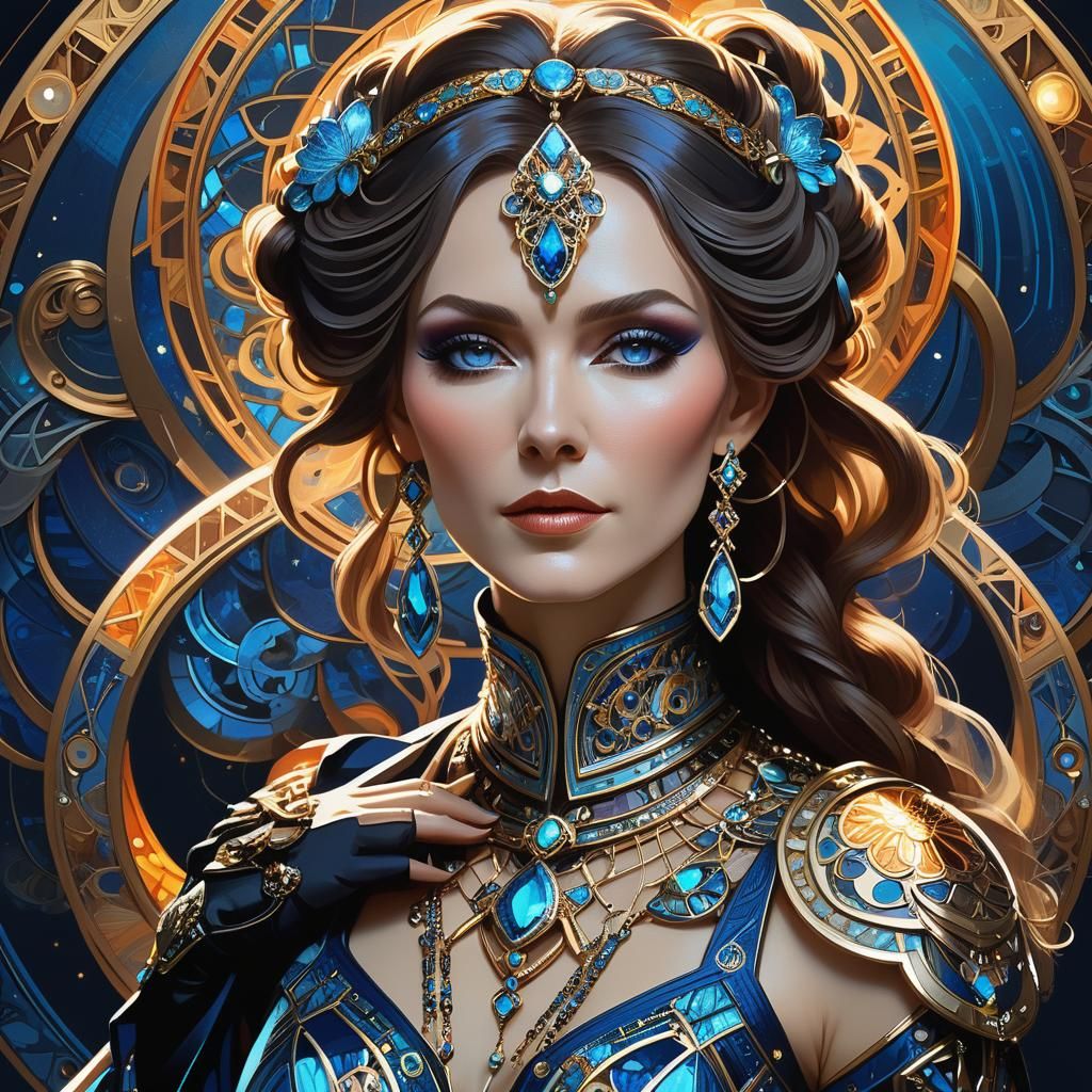 Futuristic Portrait of Rachael Tyrell in Art Nouveau Style