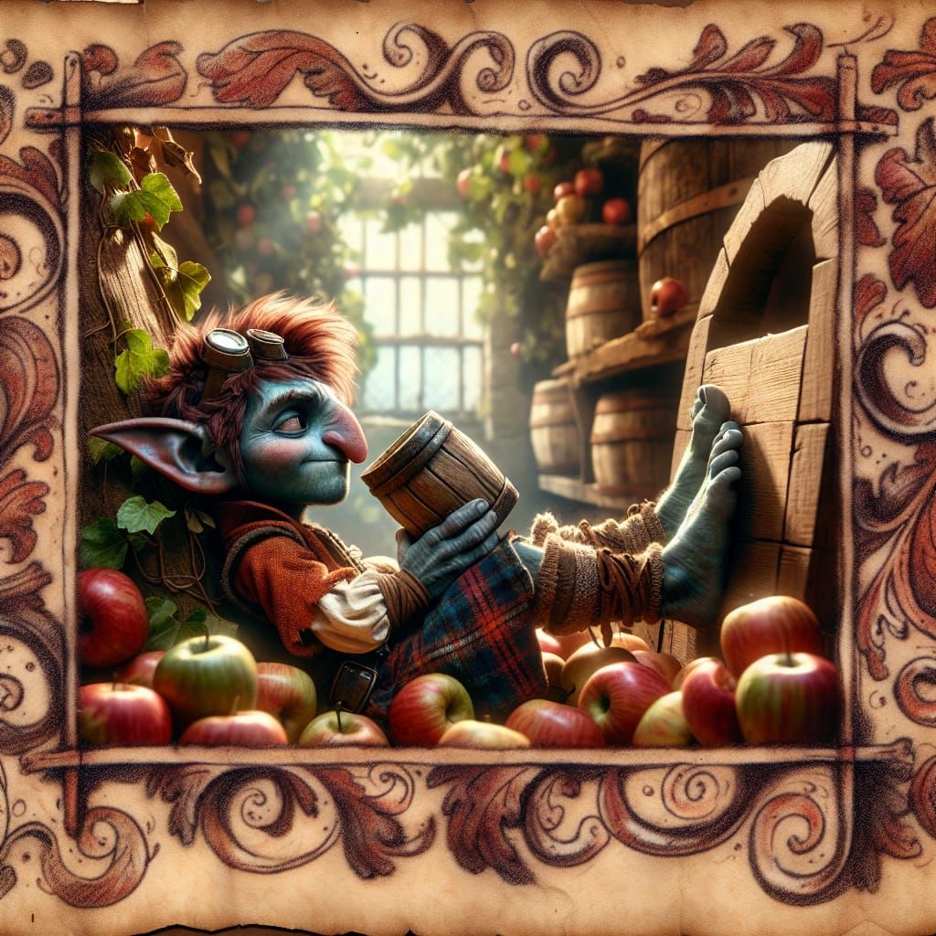 Ink Drawing of a Blue Pixie Warrior in Cellar