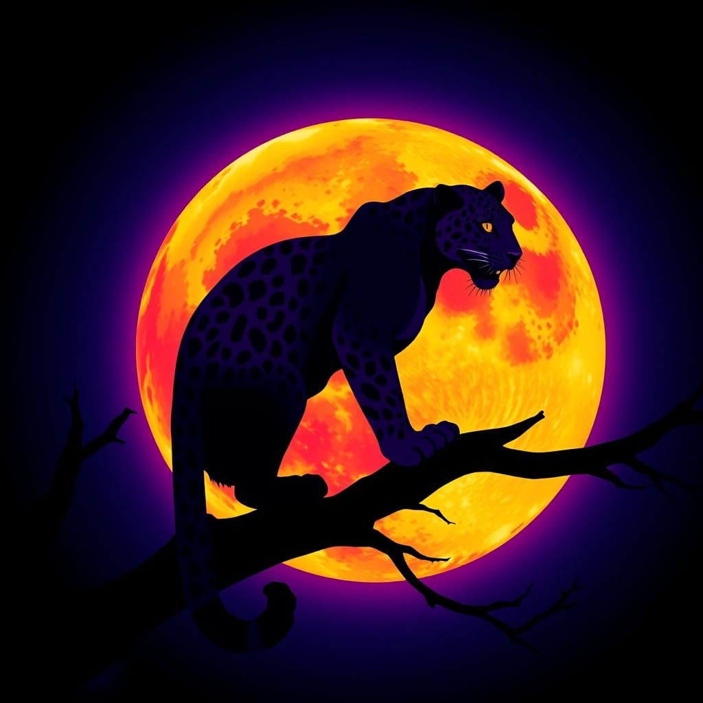 Majestic Jaguar Silhouette Under Triadic Full Moon