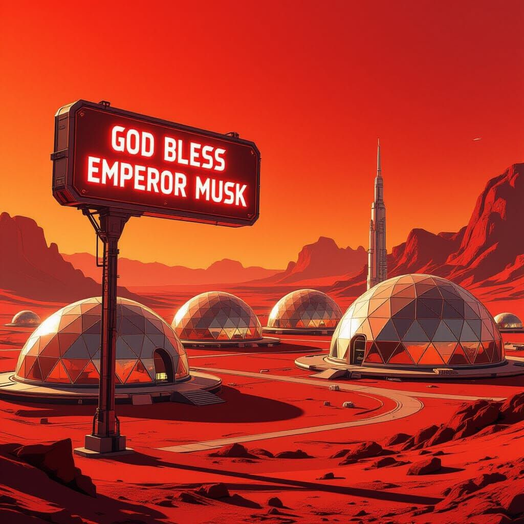 Futuristic Martian Colony Under Red Sky