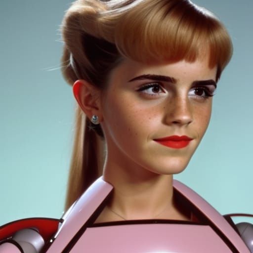 Emma Watson as Retro-Futuristic Robot Girl in 80s Style