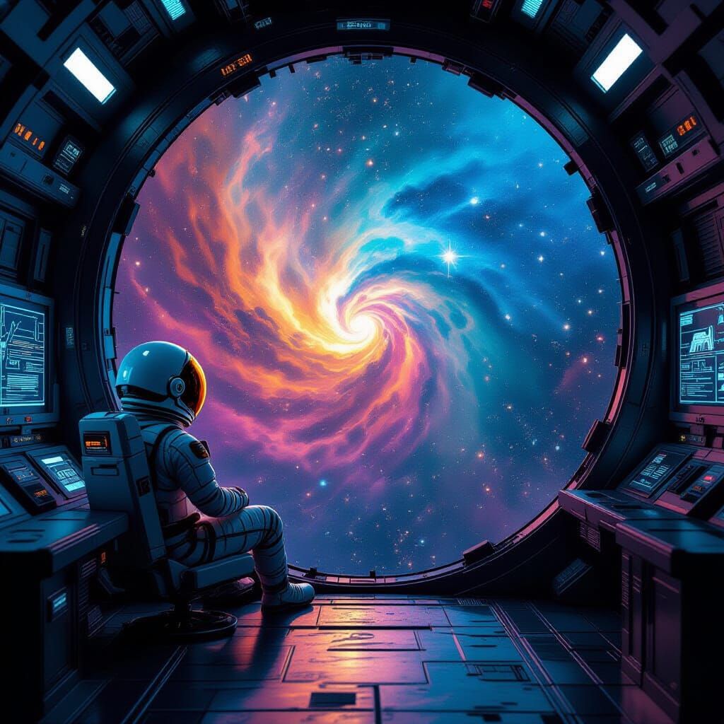 Astronaut Adrift Amidst Swirling Nebula Colors