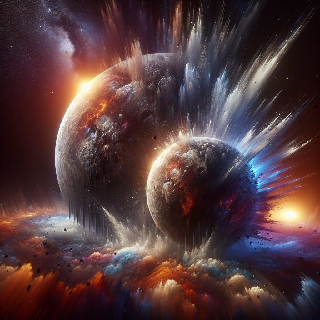 Dramatic Planetary Collision in Space as Splash Art