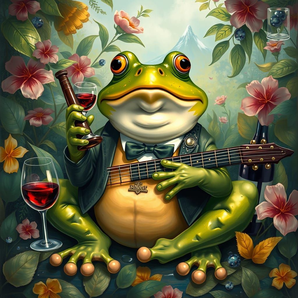 Jeremiah the Bullfrog's Whimsical Celebration in Painterly S...