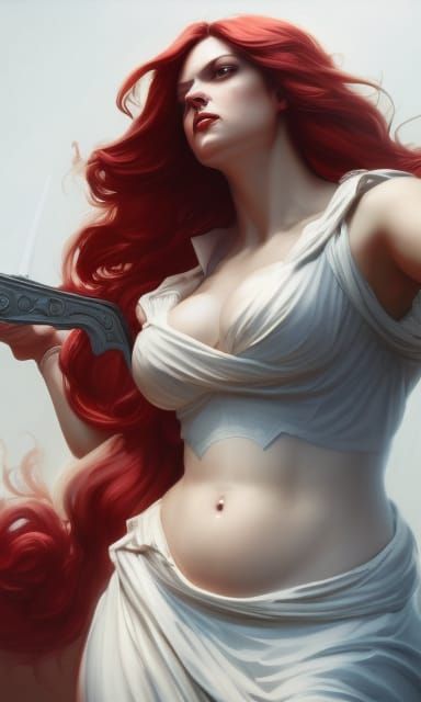 Lady Justice with Red Hair, Hyperdetailed Concept Art