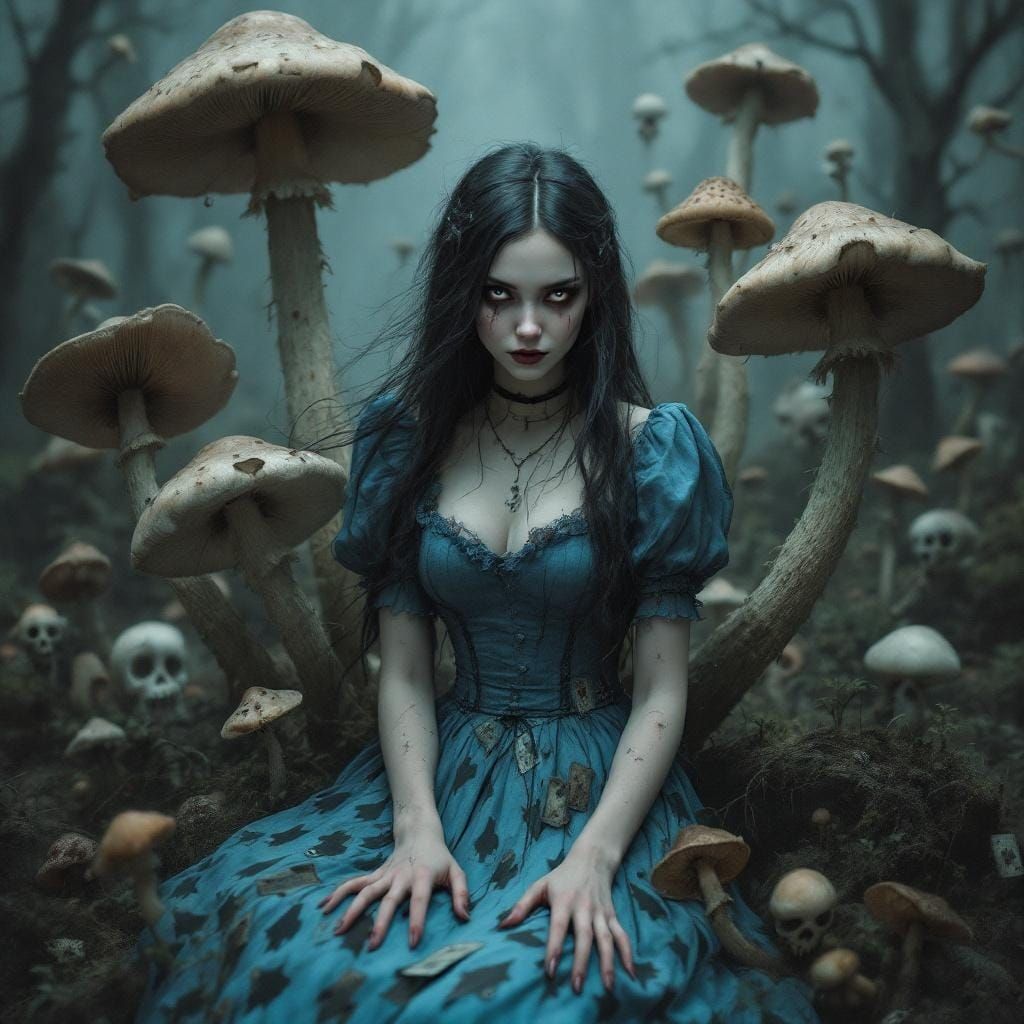 Eerie Portrait of Alice in Gothic Wonderland