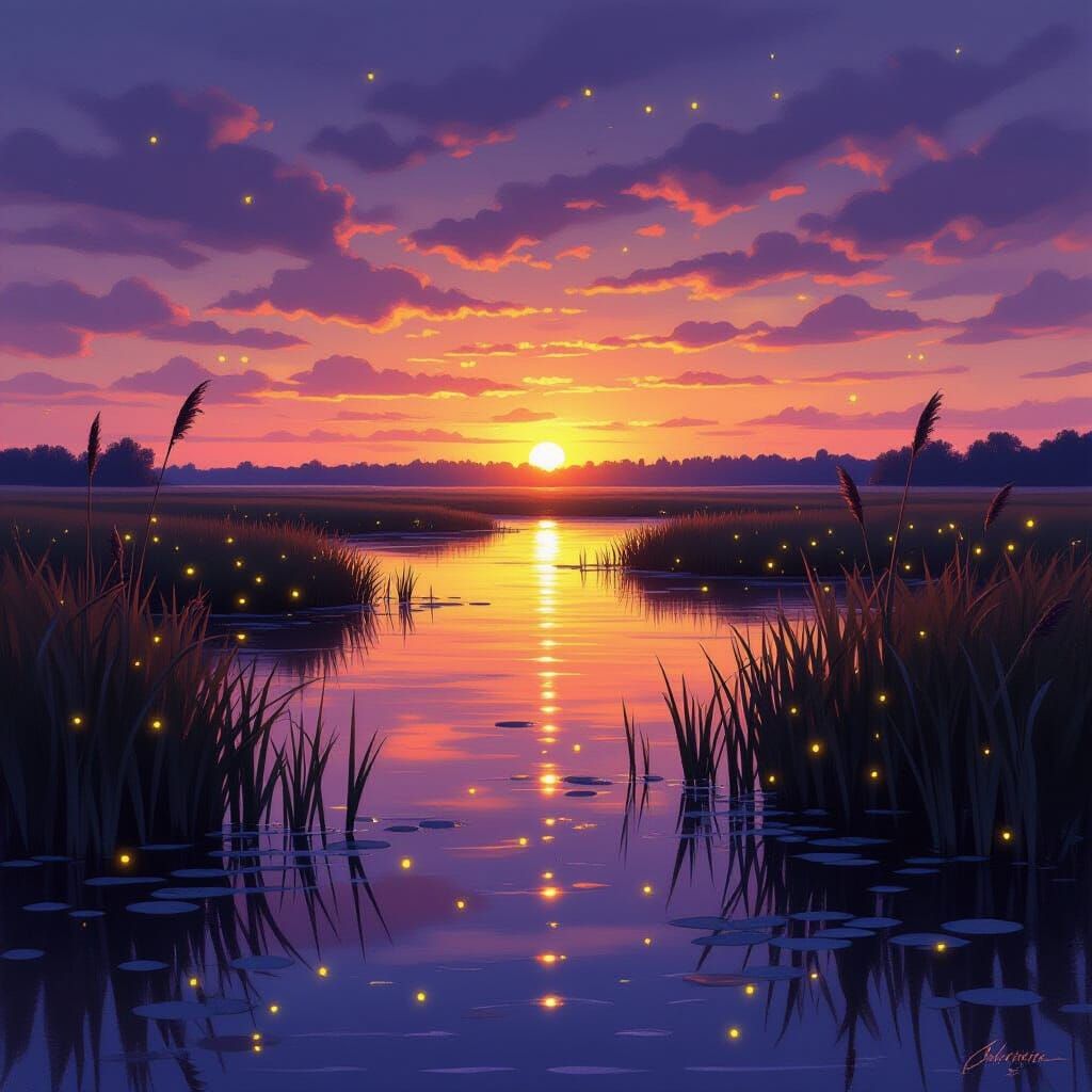 Marsh at Dusk: An Oil Painting of Serenity