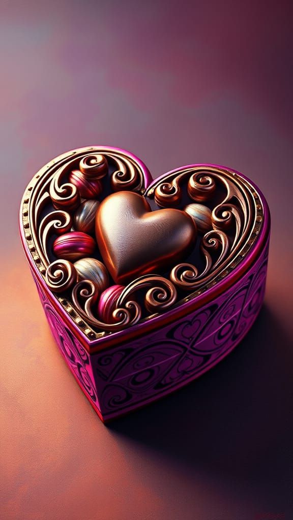 A Single Piece of Chocolate is left in a Valentines Heart Sh...