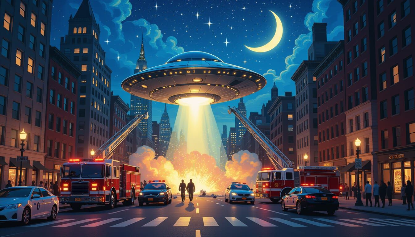 UFO Crash in NYC Amidst Fairyland Night
