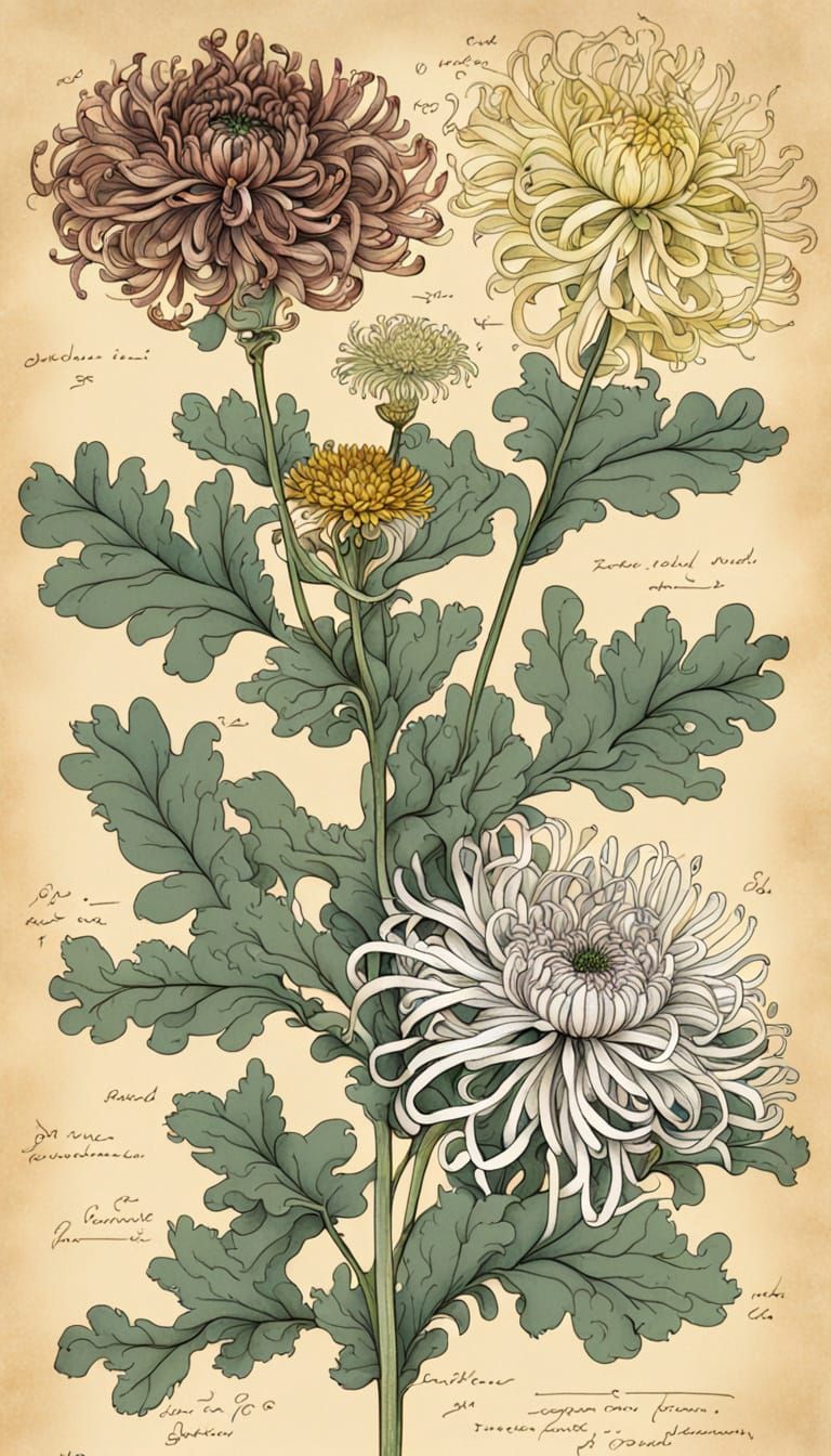 Rough Botanical Schematic, Maximalist Chrysanthemum (xtough'...