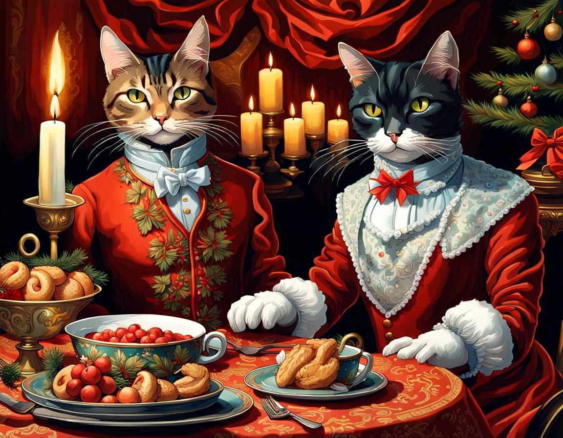 Baroque Christmas Feline Formality in Festive Attire