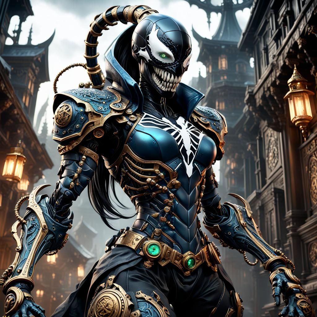 Venom Alchemist with Mechanical Arm, Detailed Digital Art
