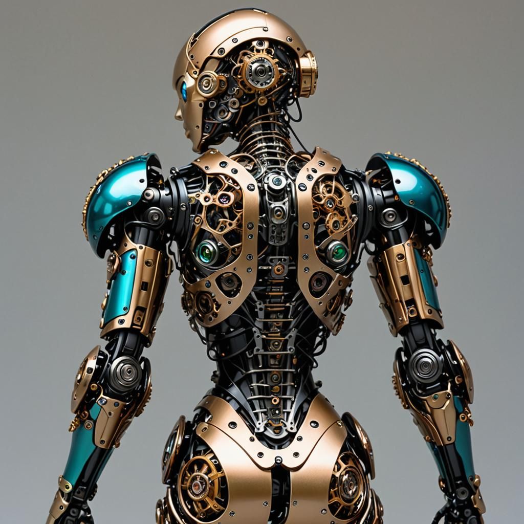 Detailed Female Robot Back View in Faberge Style