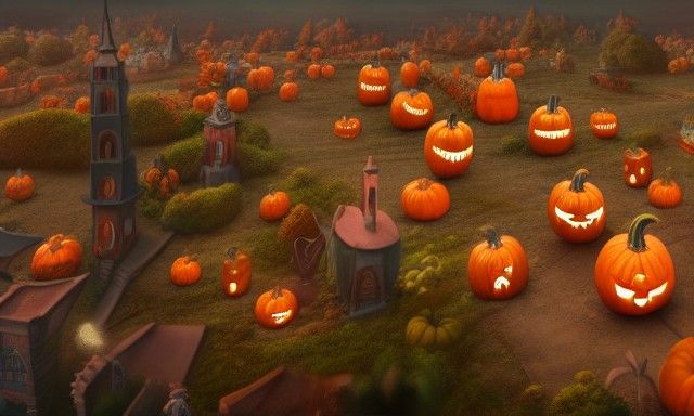 Detailed Pumpkin Town Hall: Fantasy Concept Art
