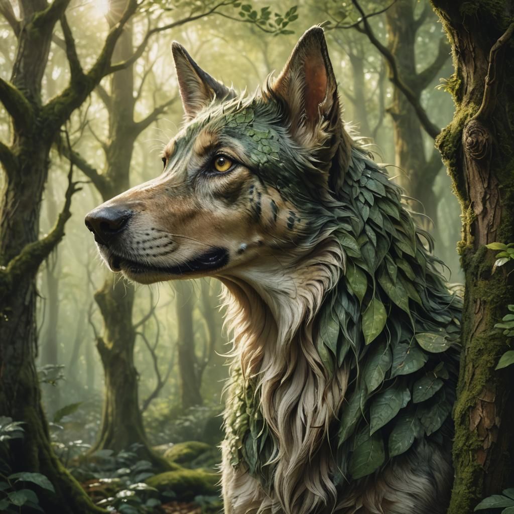 Elven Hound Portrait in Watercolor Style