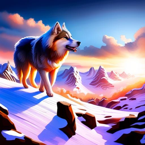 Animated Siberian Husky Puppy Running on Snowy Mountains