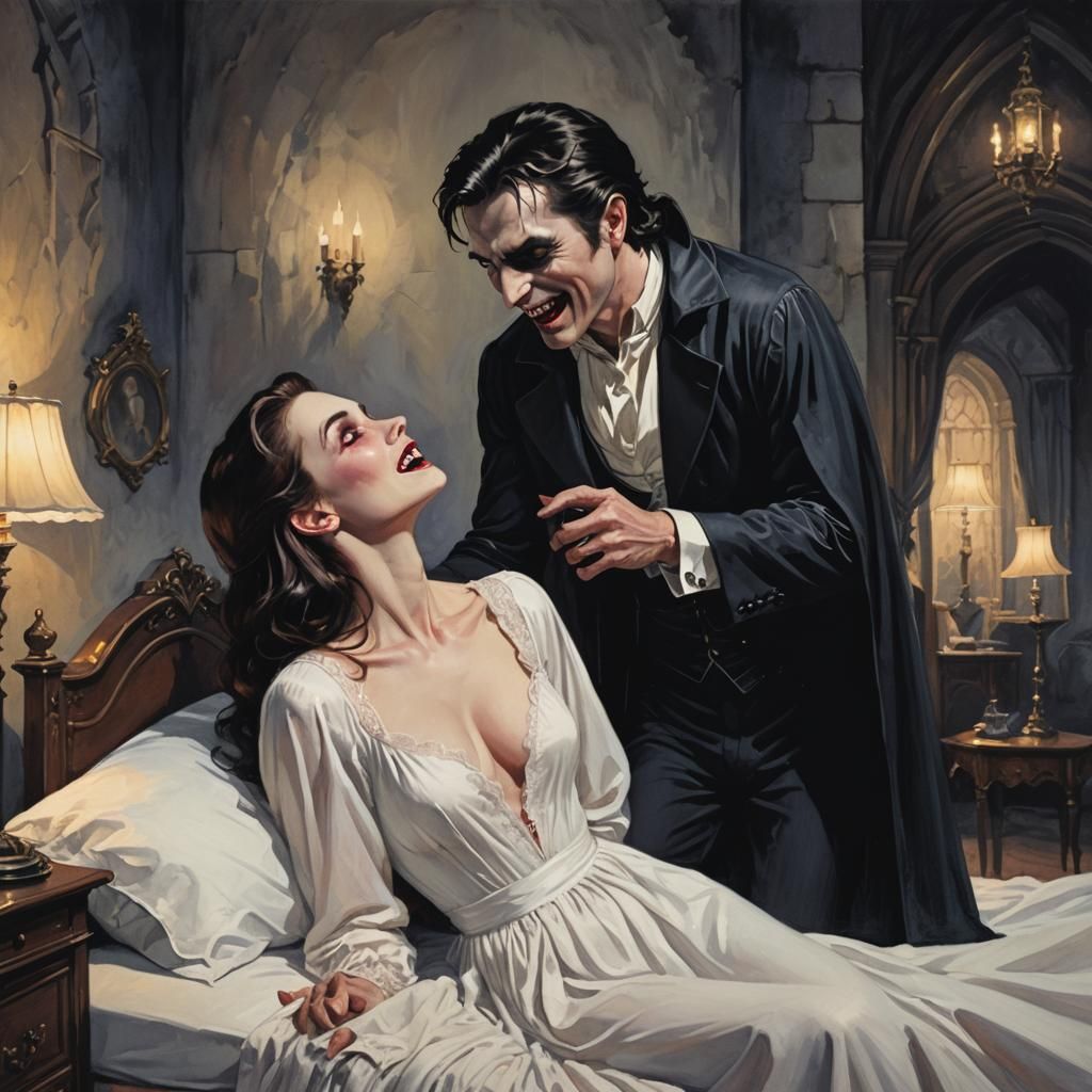 Vampire Kiss in Castle Bedroom: Cinematic Film Still