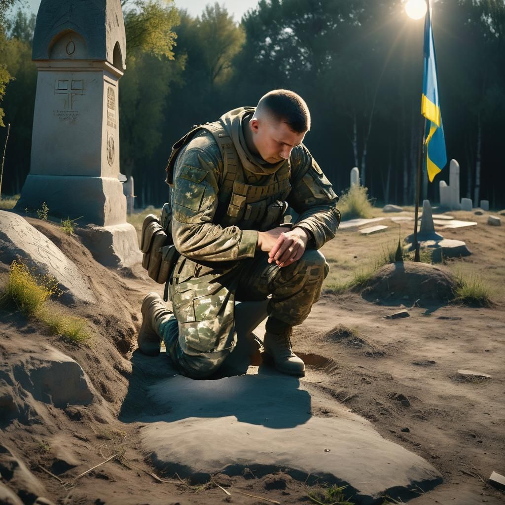 Ukrainian Sergeant Mourns Fallen Friend at Tomb