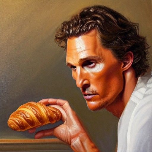 Matthew McConaughey and Croissant: Oil Painting