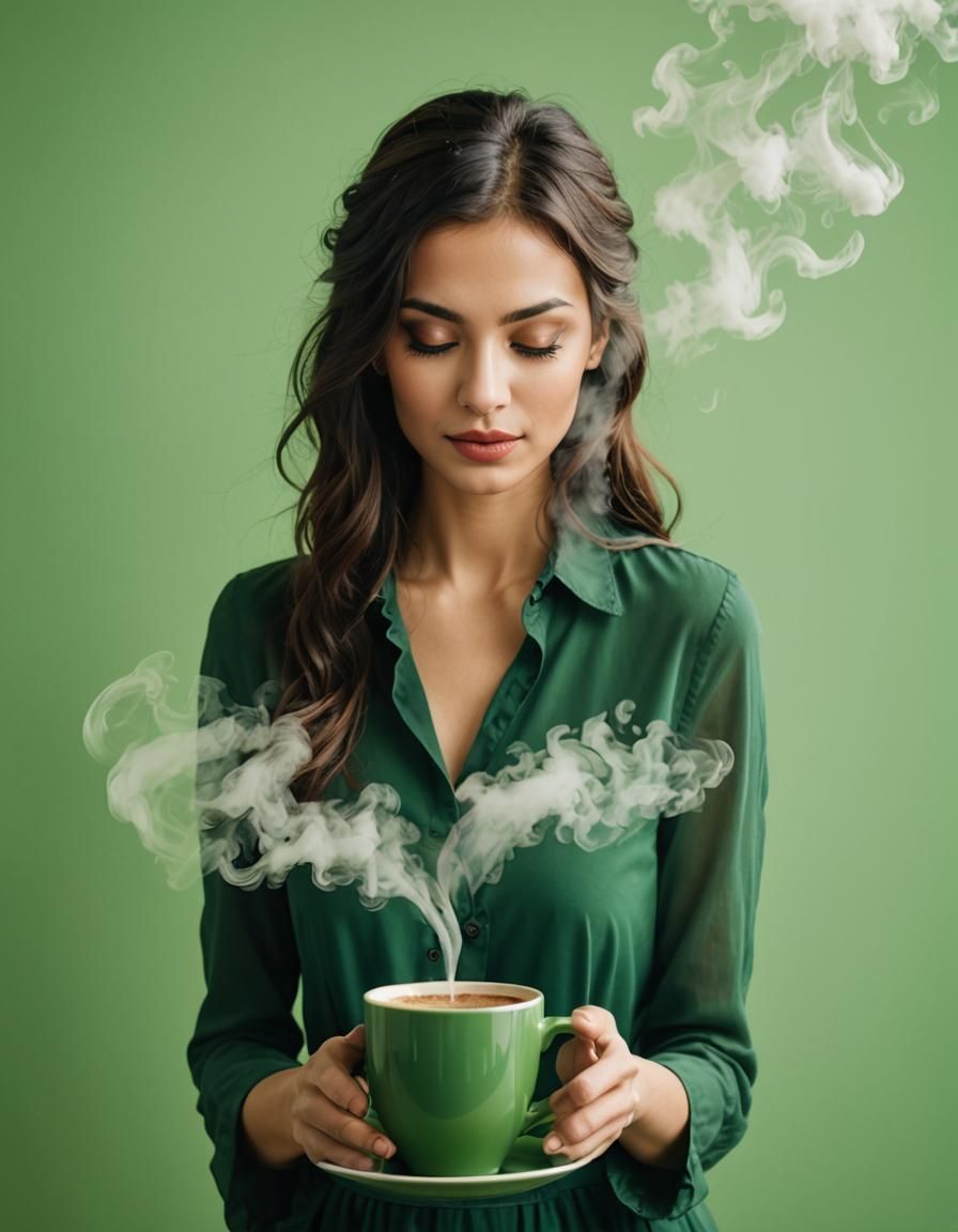 Steaming Coffee Cup with Dancing Girl