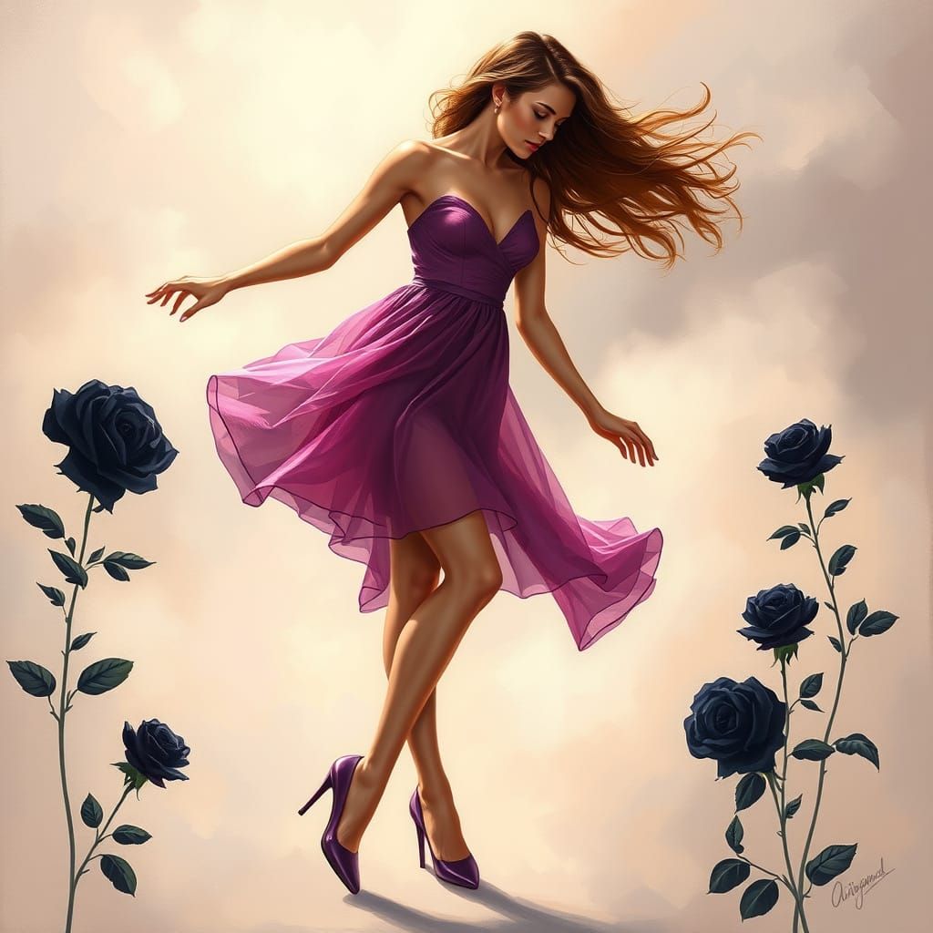 Elegant Lady in Pink Dress, Oil Painting Style