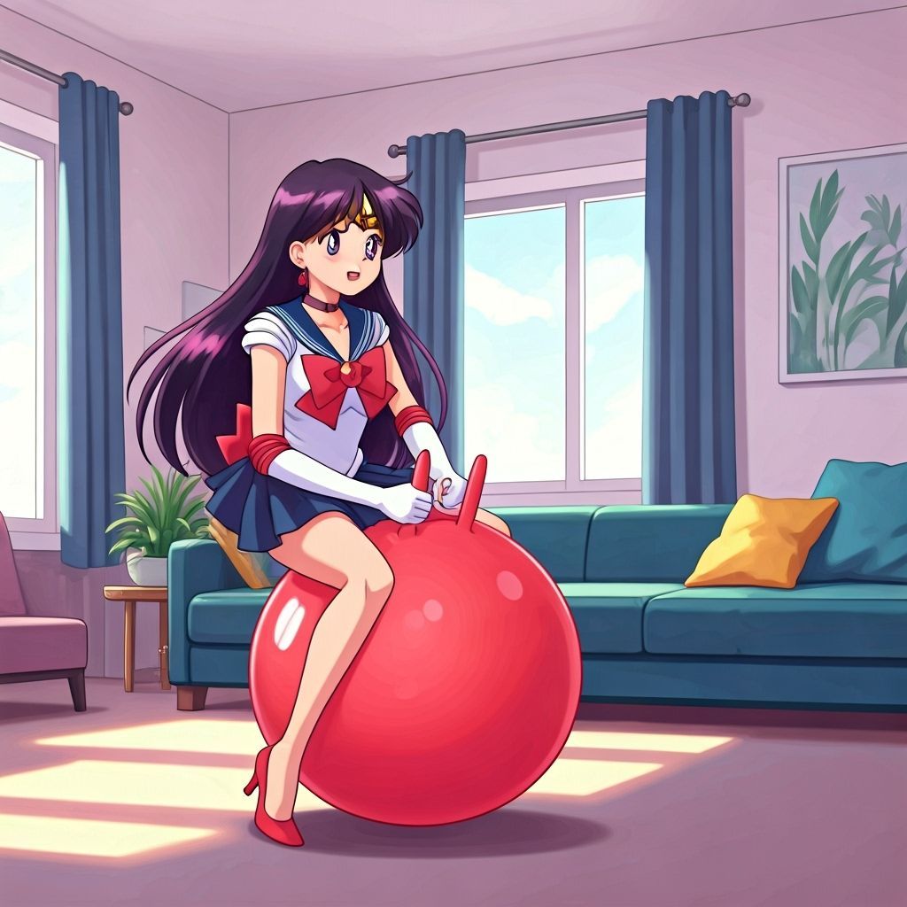 Sailor Mars Bouncing on Hopper Ball in Anime Style