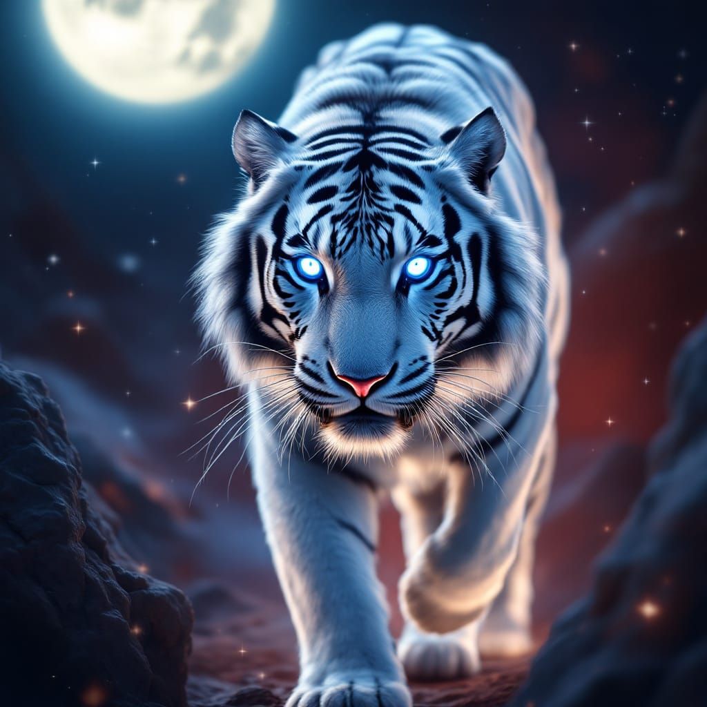 Majestic White Tiger in Moonlight