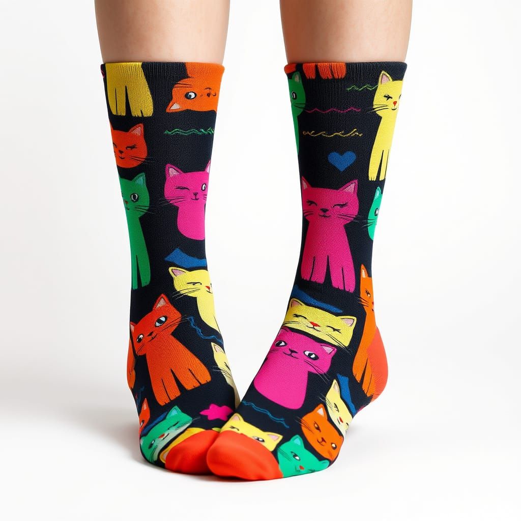 Colorful Cartoon Cats Sock Design