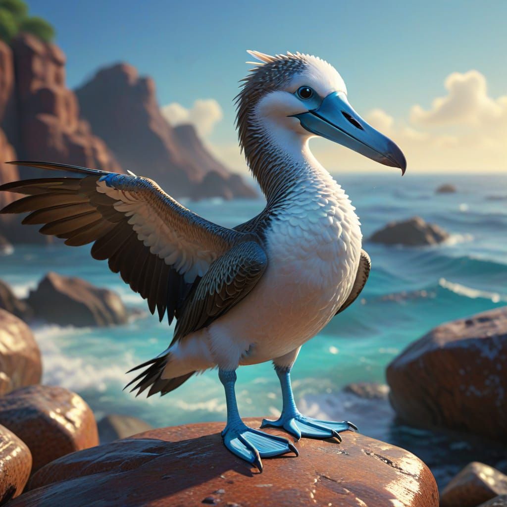 Blue-Footed Booby Seabird in 3D Digital Art Style
