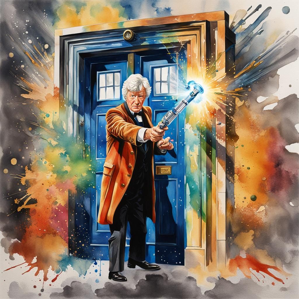 Third Doctor and Sonic Screwdriver in Hyperrealistic Waterco...