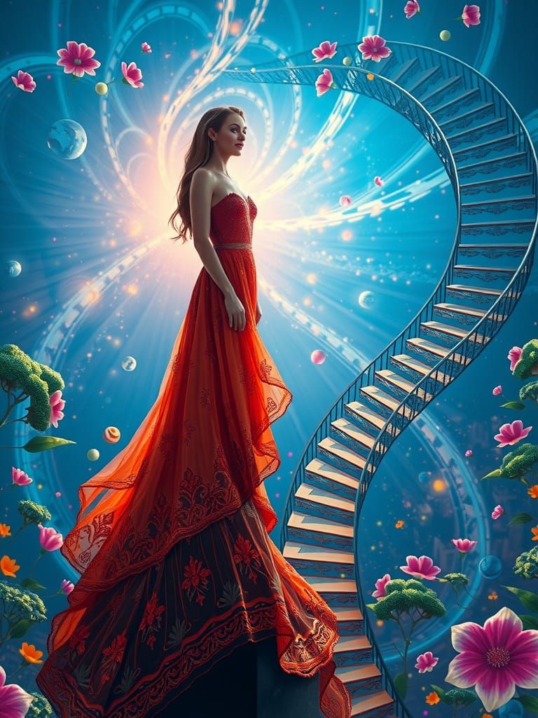 Ornate Figure's Vertigo Dreamscape in Klimt Style