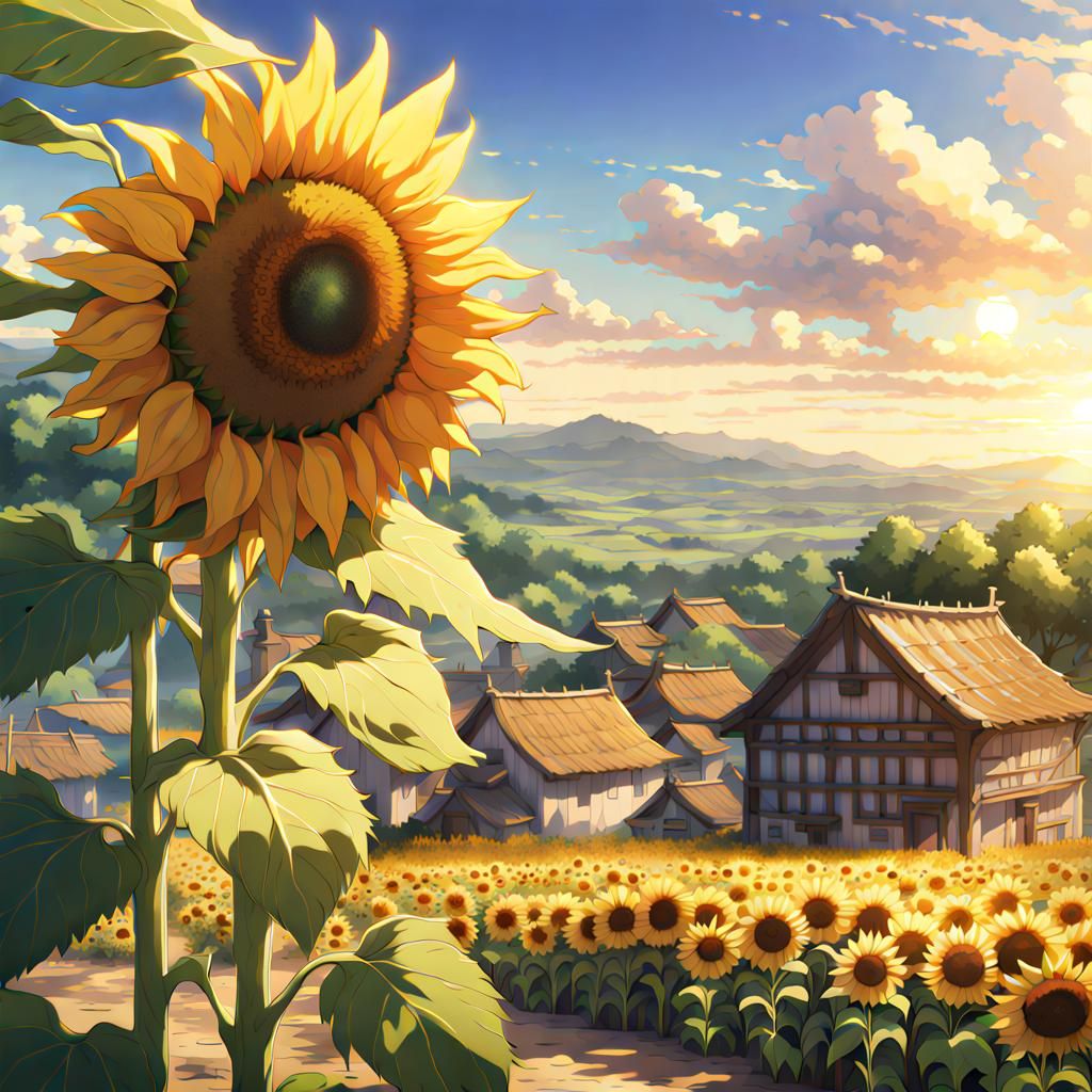 Sunflower Village in Anime Style, Concept Art
