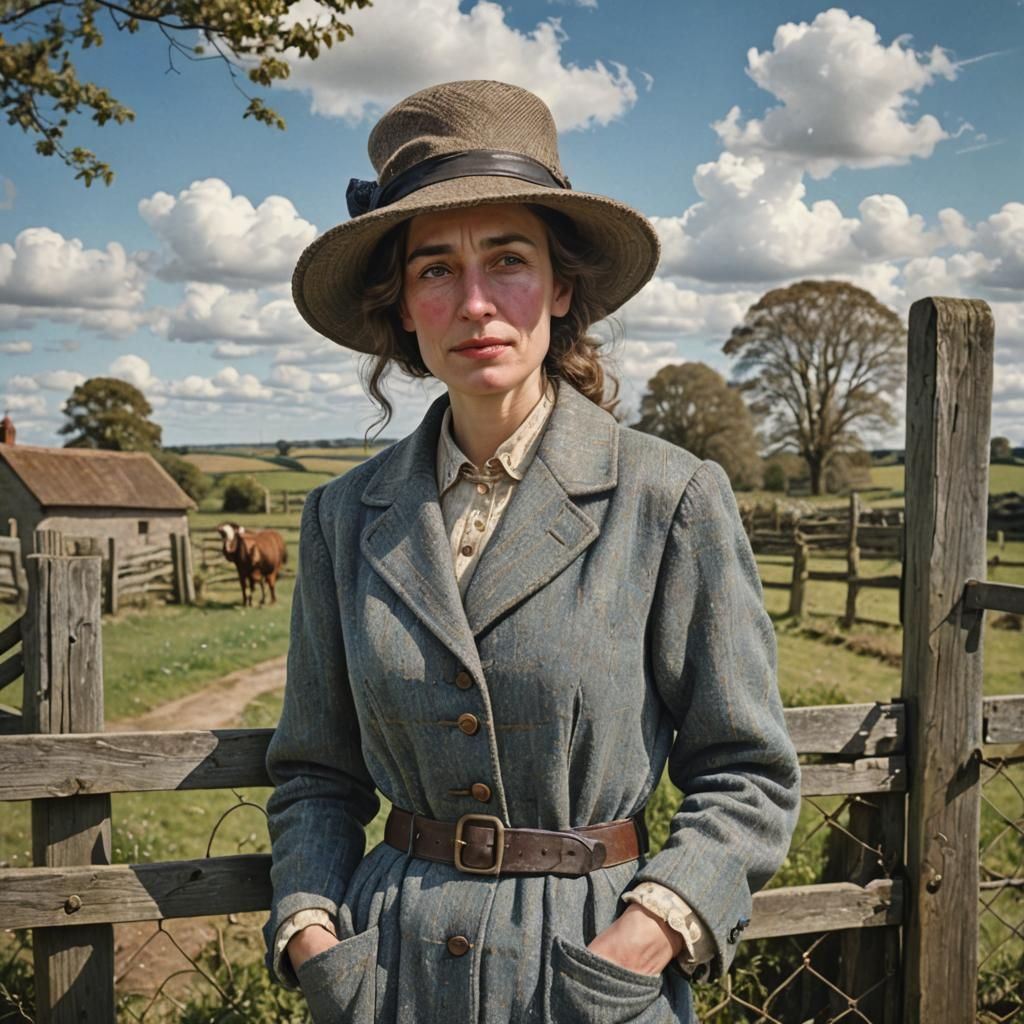 Vintage Farm Portrait of Woman in Tweed