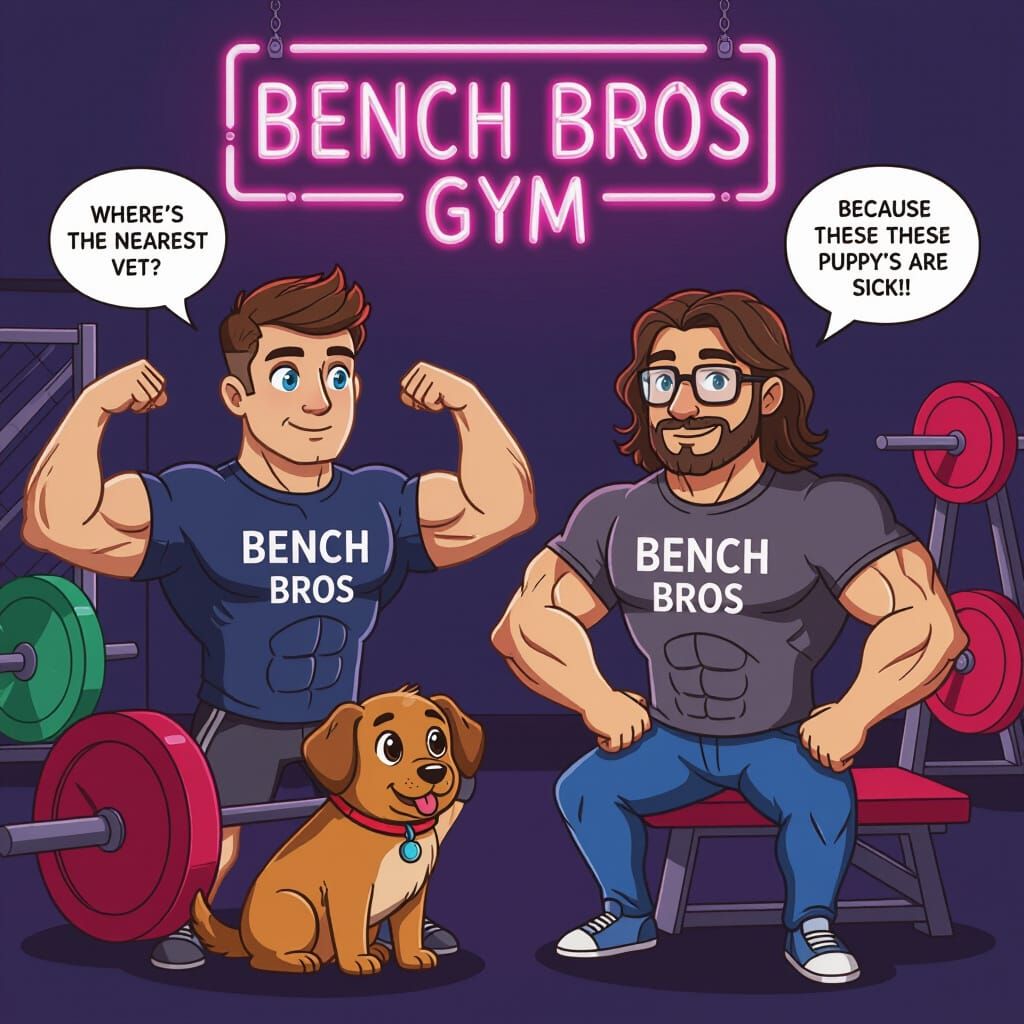 Bench Bros Gym Cartoon Art