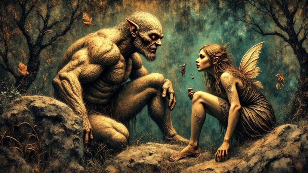 Cyclops and Fairy in Enchanted Forest