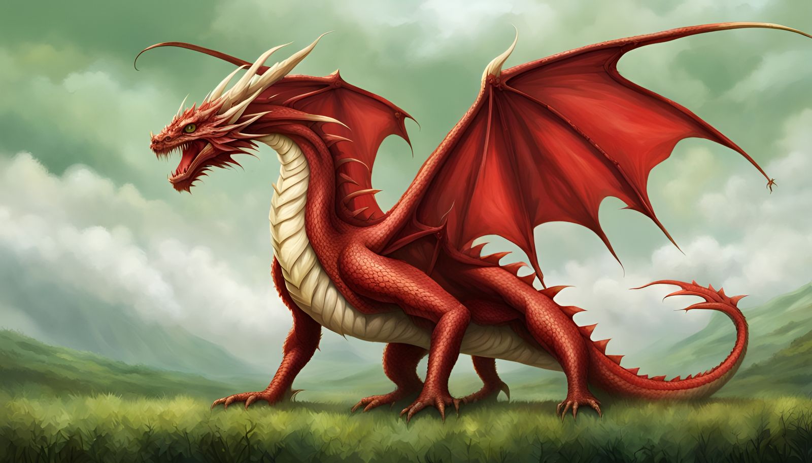 Fierce Red dragon in a field