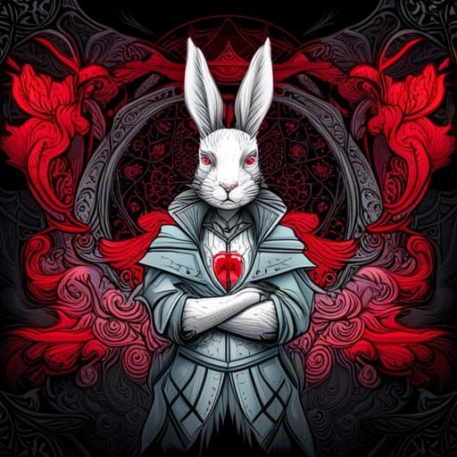 Gothic White Rabbit and Moon: Dark Fantasy Artwork