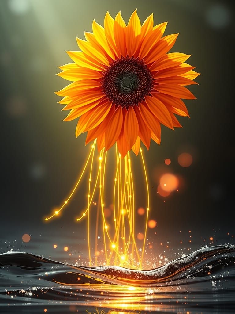 Glowing Sunflower Above Shimmering Water