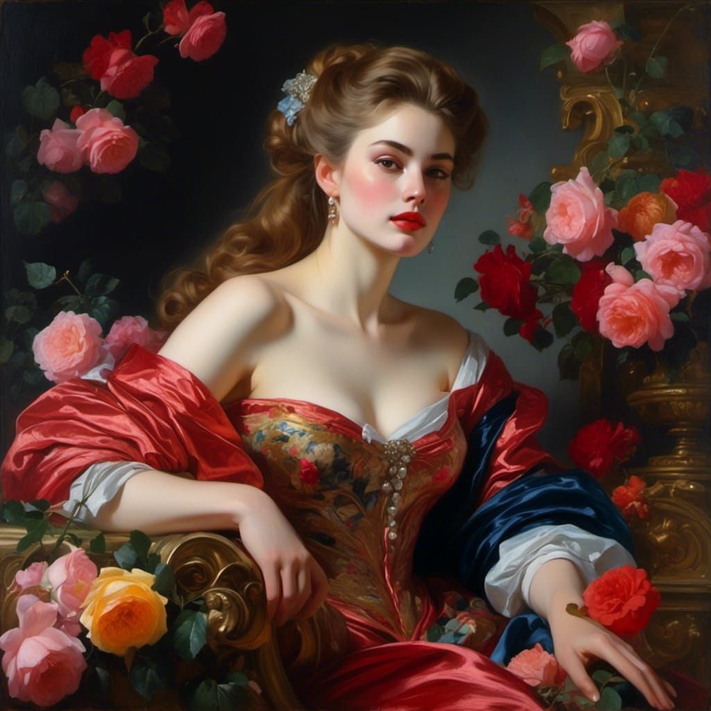 Baroque Nude in Roses, Rubens Style