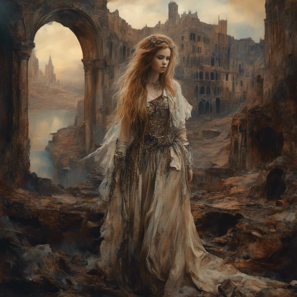 Pre-Raphaelite Princess in Post-Apocalyptic Star Wars Landsc...