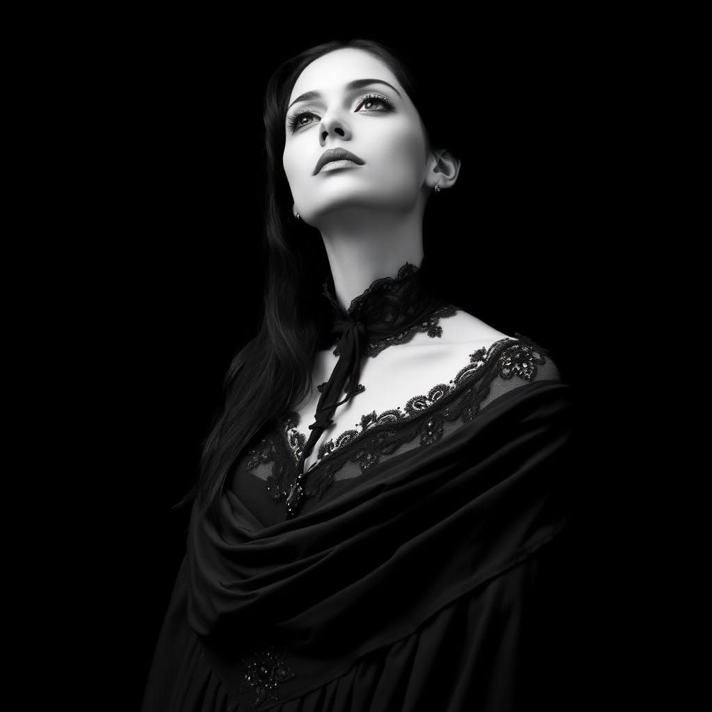 Ethereal Victorian Woman in Black and White