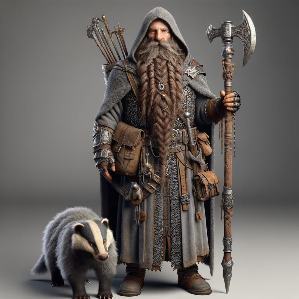 Dwarf Wizard in Armor With Battle Axe, 3D Render