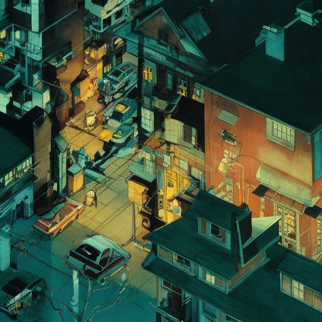 Desolate American Suburbia in Vibrant Digital Art