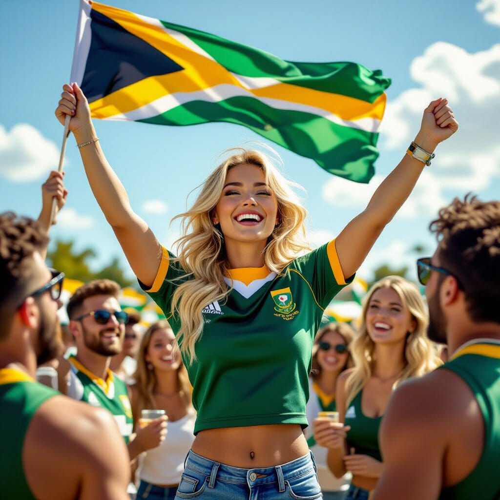 South African Rugby Fan Celebrates Winning Try